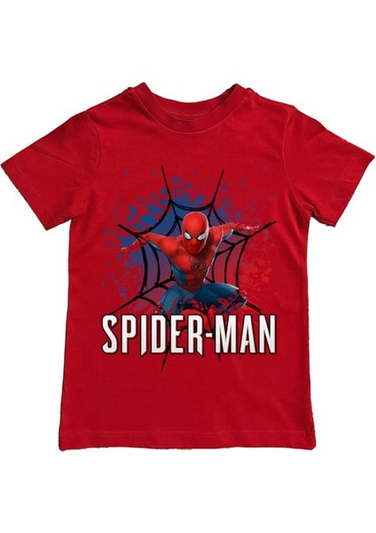 Baskılı Örümcek Adam Pamuklu Penye Kumaş Yazlık Çocuk Tişört