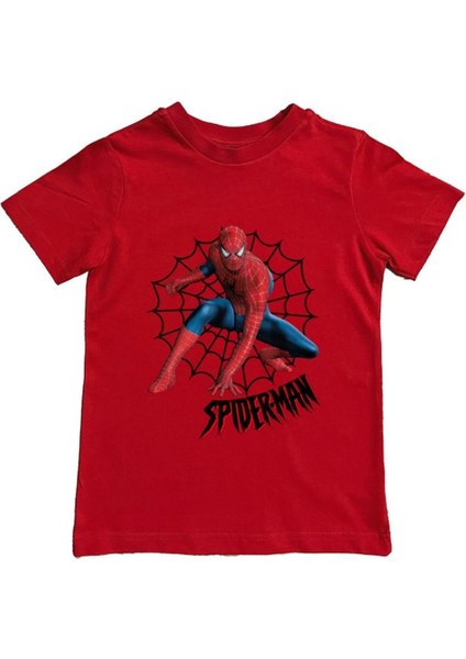 Baskılı Örümcek Adam Pamuklu Penye Kumaş Yazlık Çocuk Tişört