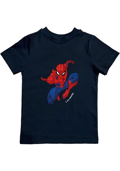 Baskılı Örümcek Adam Pamuklu Penye Kumaş Yazlık Çocuk Tişört