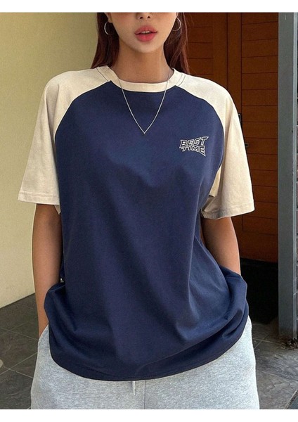 Kadın Lacibej Best Time Baskılı Oversize T-Shirt
