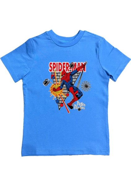Baskılı Örümcek Adam Pamuklu Penye Kumaş Yazlık Çocuk Tişört