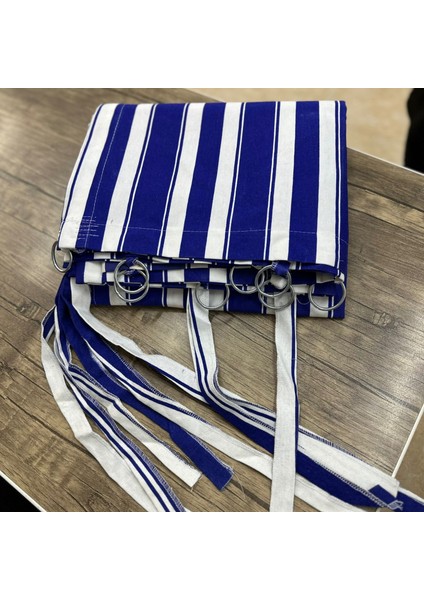 Halkalı Mavi-Beyaz Çizgili Özel Dikim Lüks Branda Balkon Perdesi fiyatları