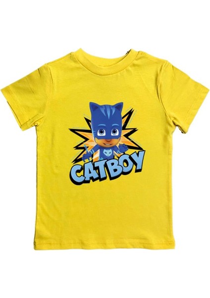 Pj Maskeliler Baskılı Pamuklu Penye Kumaş Yazlık Çocuk Tişört