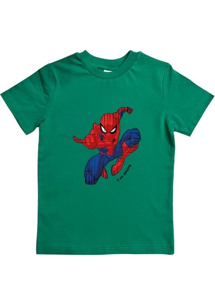 Baskılı Örümcek Adam Pamuklu Penye Kumaş Yazlık Çocuk Tişört