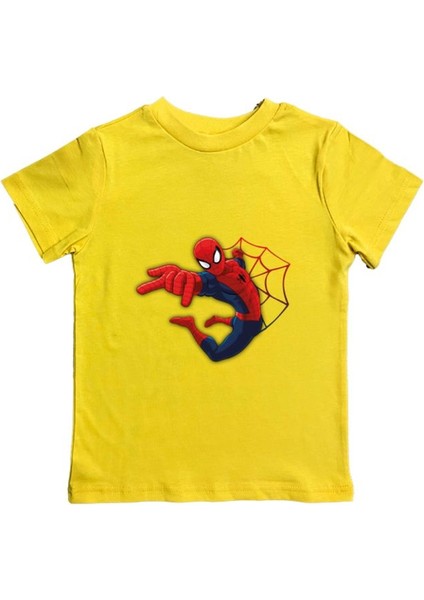 Baskılı Örümcek Adam Pamuklu Penye Kumaş Yazlık Çocuk Tişört
