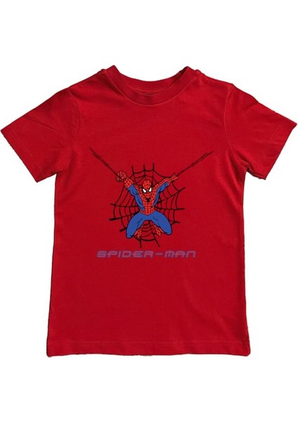 Baskılı Örümcek Adam Pamuklu Penye Kumaş Yazlık Çocuk Tişört