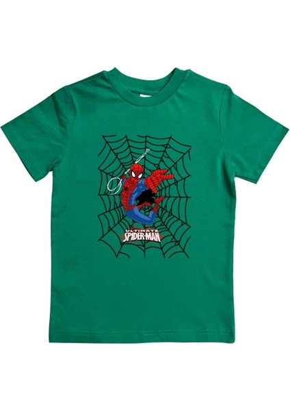 Baskılı Örümcek Adam Pamuklu Penye Kumaş Yazlık Çocuk Tişört
