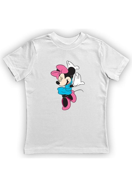 Unisex Minnie Mouse Baskılı Pamuklu Penye Kumaş Yazlık Çocuk Tişört
