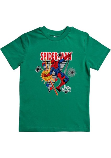 Baskılı Örümcek Adam Pamuklu Penye Kumaş Yazlık Çocuk Tişört
