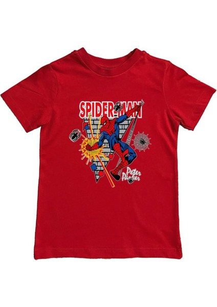 Baskılı Örümcek Adam Pamuklu Penye Kumaş Yazlık Çocuk Tişört