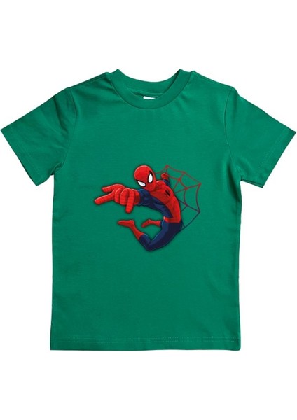 Baskılı Örümcek Adam Pamuklu Penye Kumaş Yazlık Çocuk Tişört
