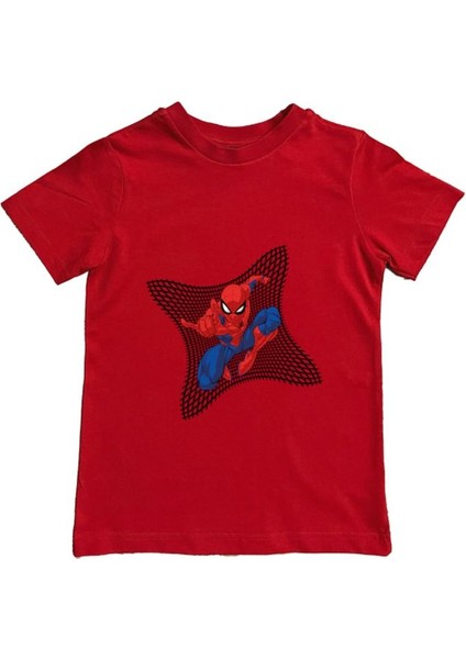 Baskılı Örümcek Adam Pamuklu Penye Kumaş Yazlık Çocuk Tişört