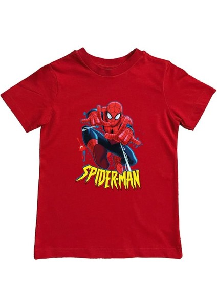 Baskılı Örümcek Adam Pamuklu Penye Kumaş Yazlık Çocuk Tişört