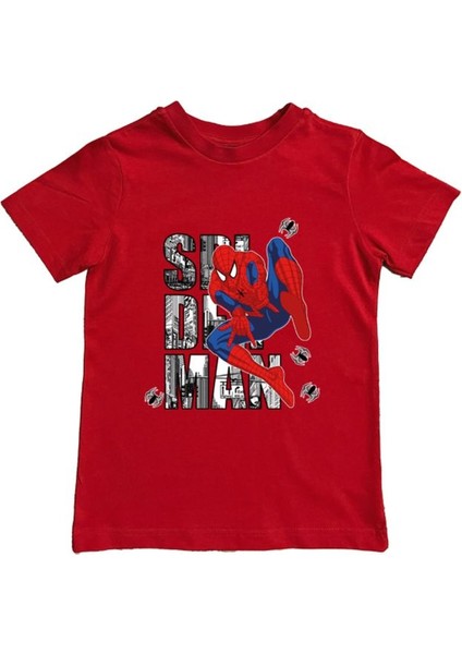 Baskılı Örümcek Adam Pamuklu Penye Kumaş Yazlık Çocuk Tişört