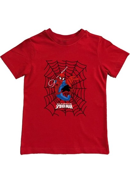 Baskılı Örümcek Adam Pamuklu Penye Kumaş Yazlık Çocuk Tişört