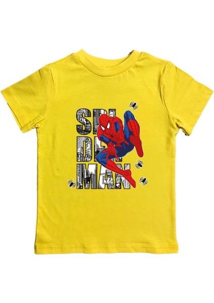 Baskılı Örümcek Adam Pamuklu Penye Kumaş Yazlık Çocuk Tişört
