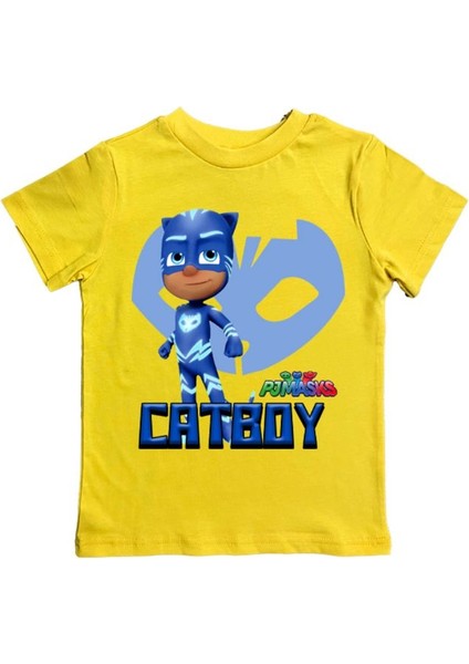 Pj Maskeliler Baskılı Pamuklu Penye Kumaş Yazlık Çocuk Tişört