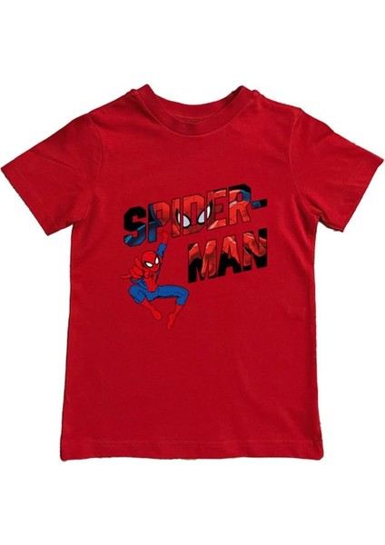 Baskılı Örümcek Adam Pamuklu Penye Kumaş Yazlık Çocuk Tişört
