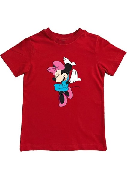 Unisex Minnie Mouse Baskılı Pamuklu Penye Kumaş Yazlık Çocuk Tişört
