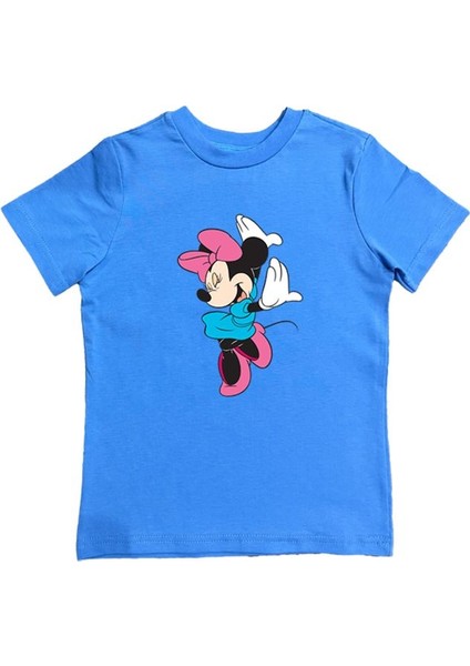 Unisex Minnie Mouse Baskılı Pamuklu Penye Kumaş Yazlık Çocuk Tişört