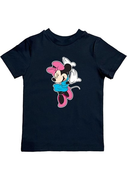 Unisex Minnie Mouse Baskılı Pamuklu Penye Kumaş Yazlık Çocuk Tişört