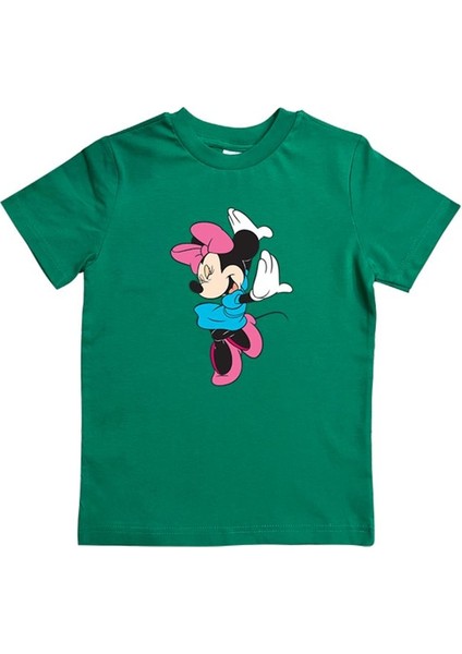 Unisex Minnie Mouse Baskılı Pamuklu Penye Kumaş Yazlık Çocuk Tişört