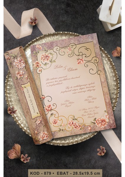Düğün Nişan Nikah Kına Davetiyesi - 879 (100 Adet) Baskı Dahildir