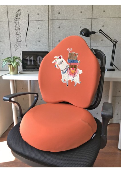 Officekup Visco Gamer Oyuncu Bel Yastığı ve Yuvarlak Oturma Minderi 2'li Set Turuncu Lama