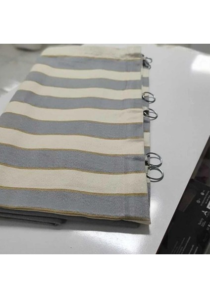 Halkalı Gri-Krem Çizgili Özel Dikim Lüks Branda Balkon Perdesi fiyatları