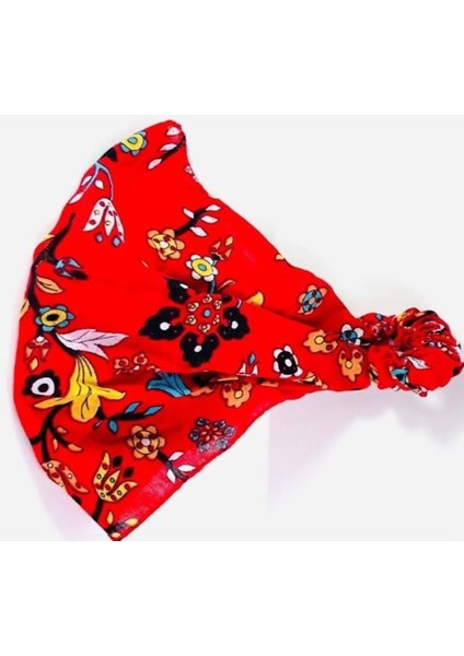 Kadın Çini Desenli Paraşüt Lastikli Bandana, Lastikli Saç Bandı, Bandana