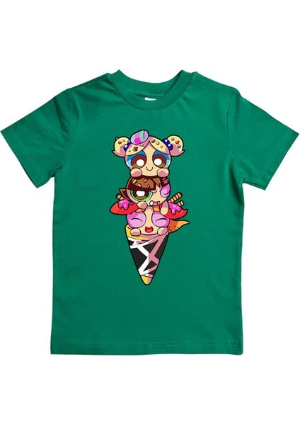 Power Full Girls Baskılı Pamuklu Penye Kumaş Yazlık Çocuk Tişört