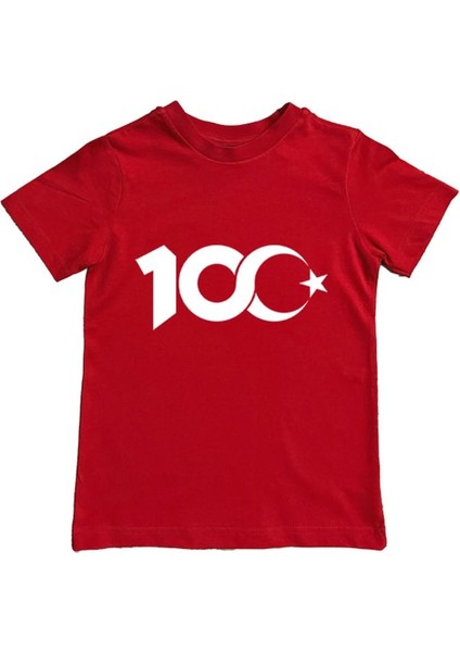 Unisex Baskılı Ay Yıldızlı Türk Bayrağı Pamuklu Penye Çocuk Tişörtü