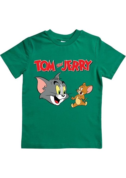 Tom & Jerry Baskılı Pamuklu Penye Kumaş Yazlık Çocuk Tişört