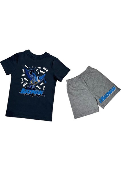 Unisex Batman Baskılı Pamuklu Kumaş Kısa Kollu Şortlu Ikili Çocuk Takımı