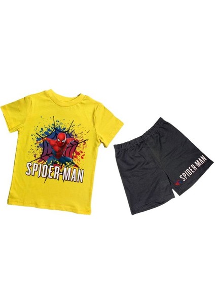 Unisex Spiderman Baskılı Pamuklu Kumaş Kısa Kollu Şortlu Ikili Çocuk Takımı