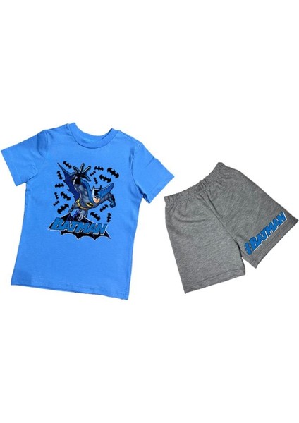 Unisex Batman Baskılı Pamuklu Kumaş Kısa Kollu Şortlu Ikili Çocuk Takımı