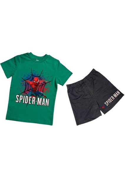 Unisex Spiderman Baskılı Pamuklu Kumaş Kısa Kollu Şortlu Ikili Çocuk Takımı