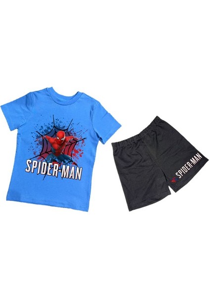 Unisex Spiderman Baskılı Pamuklu Kumaş Kısa Kollu Şortlu Ikili Çocuk Takımı
