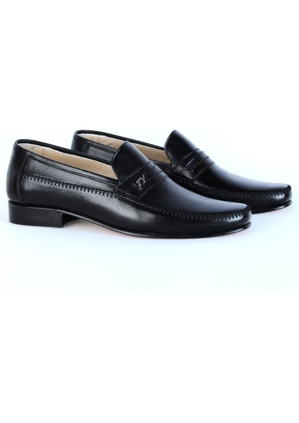 02 Siyah Kösele Deri Erkek Klasik Ayakkabı