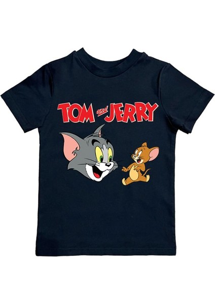 Tom & Jerry Baskılı Pamuklu Penye Kumaş Yazlık Çocuk Tişört