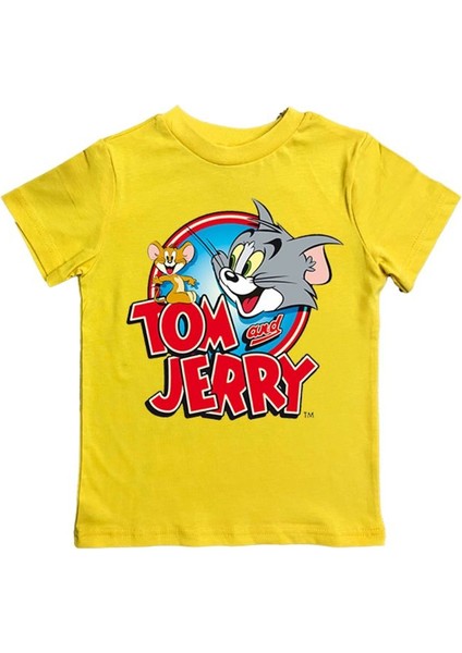 Tom & Jerry Baskılı Pamuklu Penye Kumaş Yazlık Çocuk Tişört