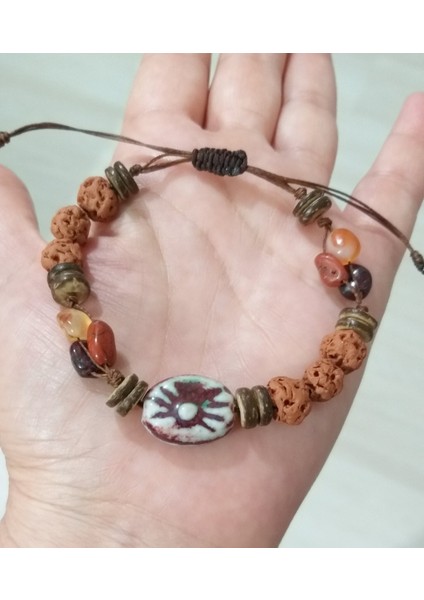 Amorf Garnet Akik Jasper Doğaltaşlı Toprak ve Seramik Boncuklu Bileklik indirimleri