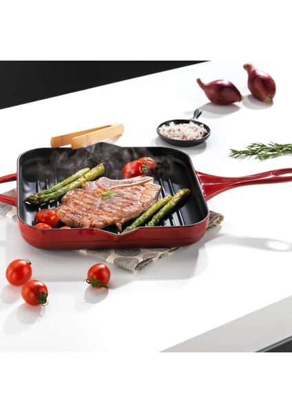 Guss Chef Döküm Kare Grill Tava 28X28CM-1 Parça-Kırmızı