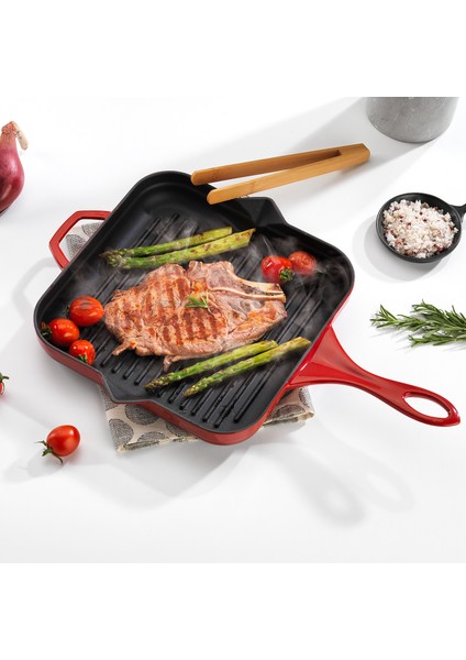 Guss Chef Döküm Kare Grill Tava 28X28CM-1 Parça-Kırmızı