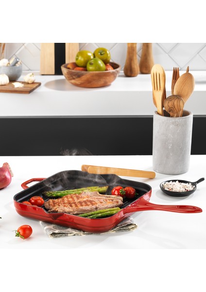 Guss Chef Döküm Kare Grill Tava 28X28CM-1 Parça-Kırmızı