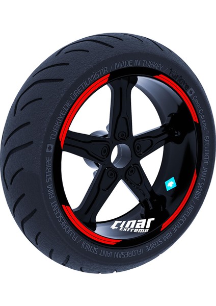Double Stripe Tasarımlı Bayrak Kırmızı Jant Şeridi Sticker Çınar Extreme
