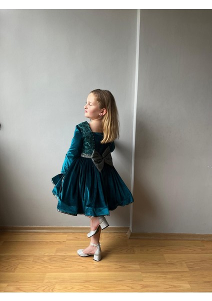 Kadife Çocuk Abiye Elbise Yeşil fiyatları