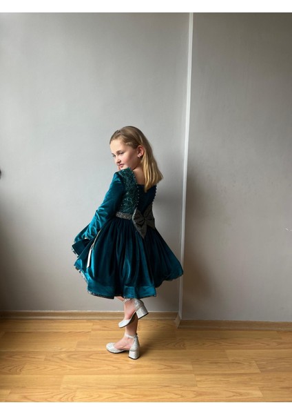 Kadife Çocuk Abiye Elbise Yeşil fırsatları