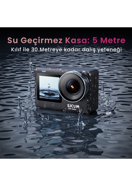 SJCAM SJ11 Active Dual Screen 20MP 5GHz WiFi 4K UHD Su Geçirmez Kasa 154° 1300mAh Aksiyon Kamerası Siyah