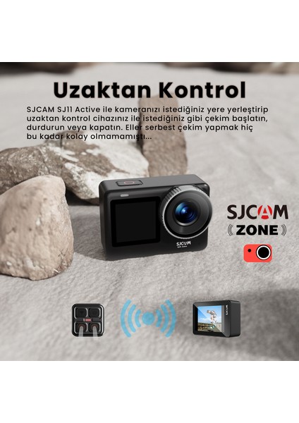 SJCAM SJ11 Active Dual Screen 20MP 5GHz WiFi 4K UHD Su Geçirmez Kasa 154° 1300mAh Aksiyon Kamerası Siyah